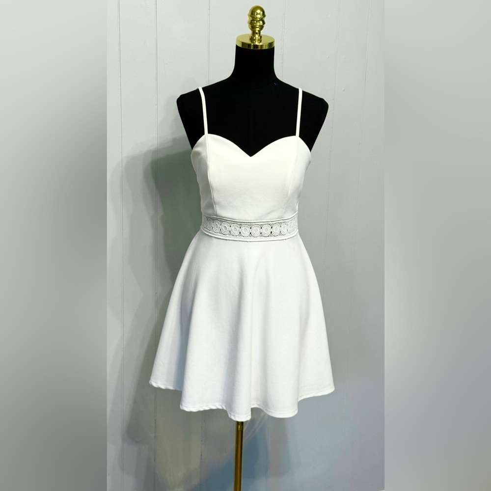 #13) Alya Strapless White mini Dress with Lace Detail